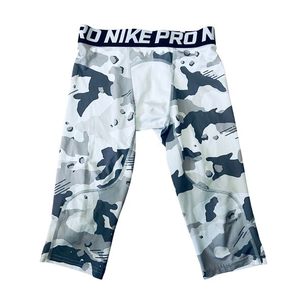 Nike Pro Training Leggings Kids Youth Small Dri Fit Camo Snow Gray White Crop - Picture 1 of 6